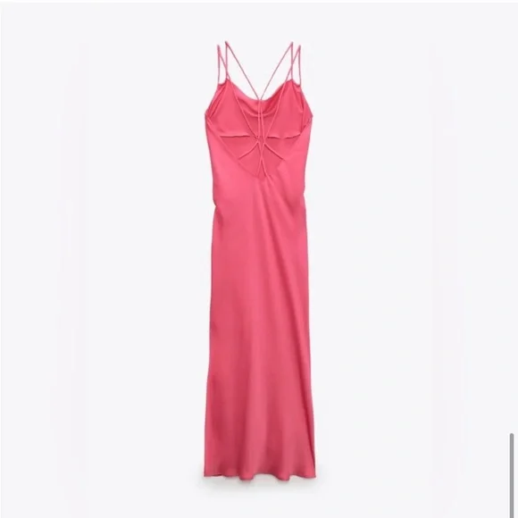 💖 ZARA Bloggers Fav Satin Draped-Neck Midi/Maxi Dress. Size LG. Excellent Cond! - Picture 12 of 16